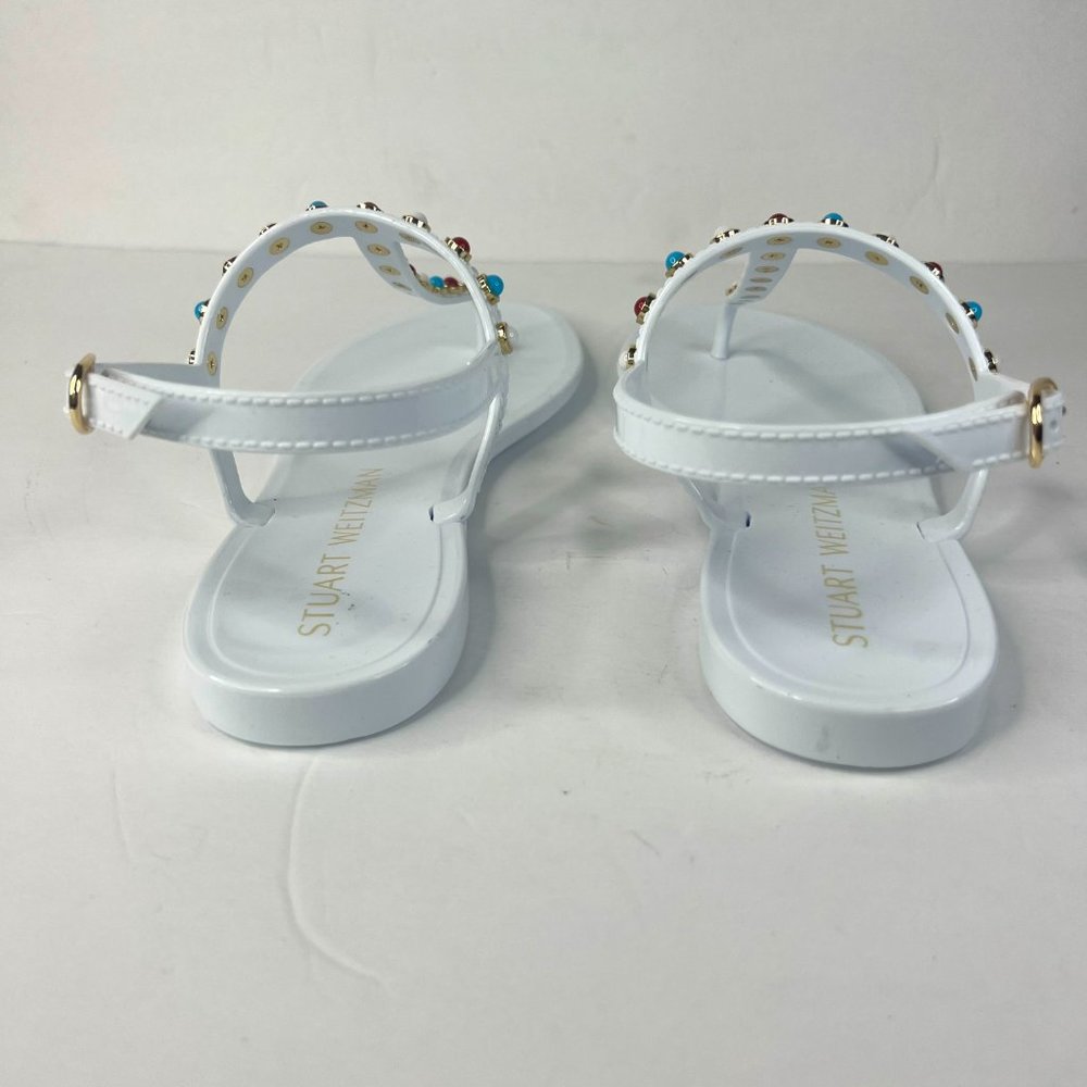 Stuart Weitzman White Sawyer Charm T-Strap Slingback Jelly Sandals - Sz 8 - NEW - Picture 2 of 4